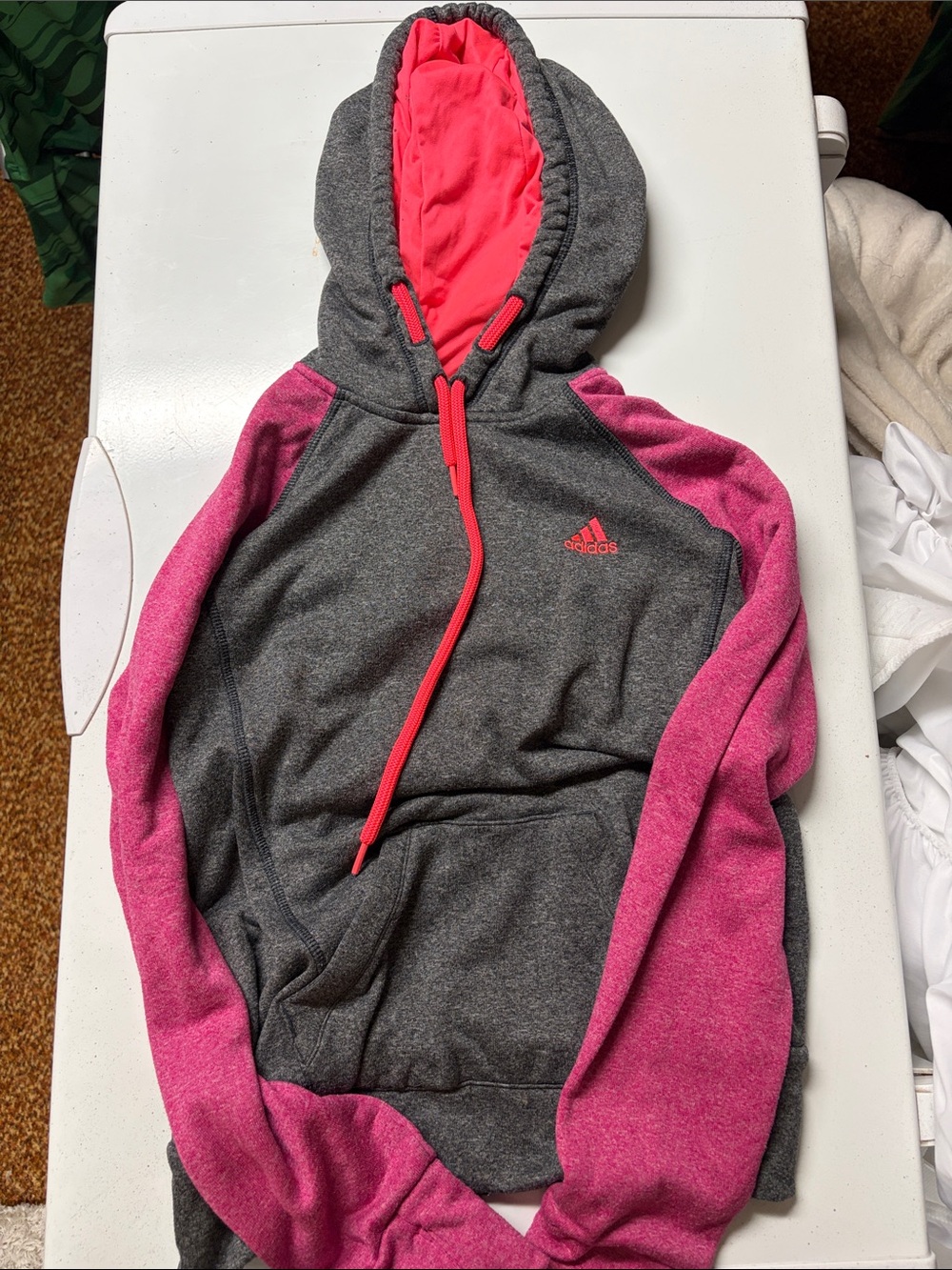 adidas Gray & Pink Girls' Hooded Pullover Sweatshirt